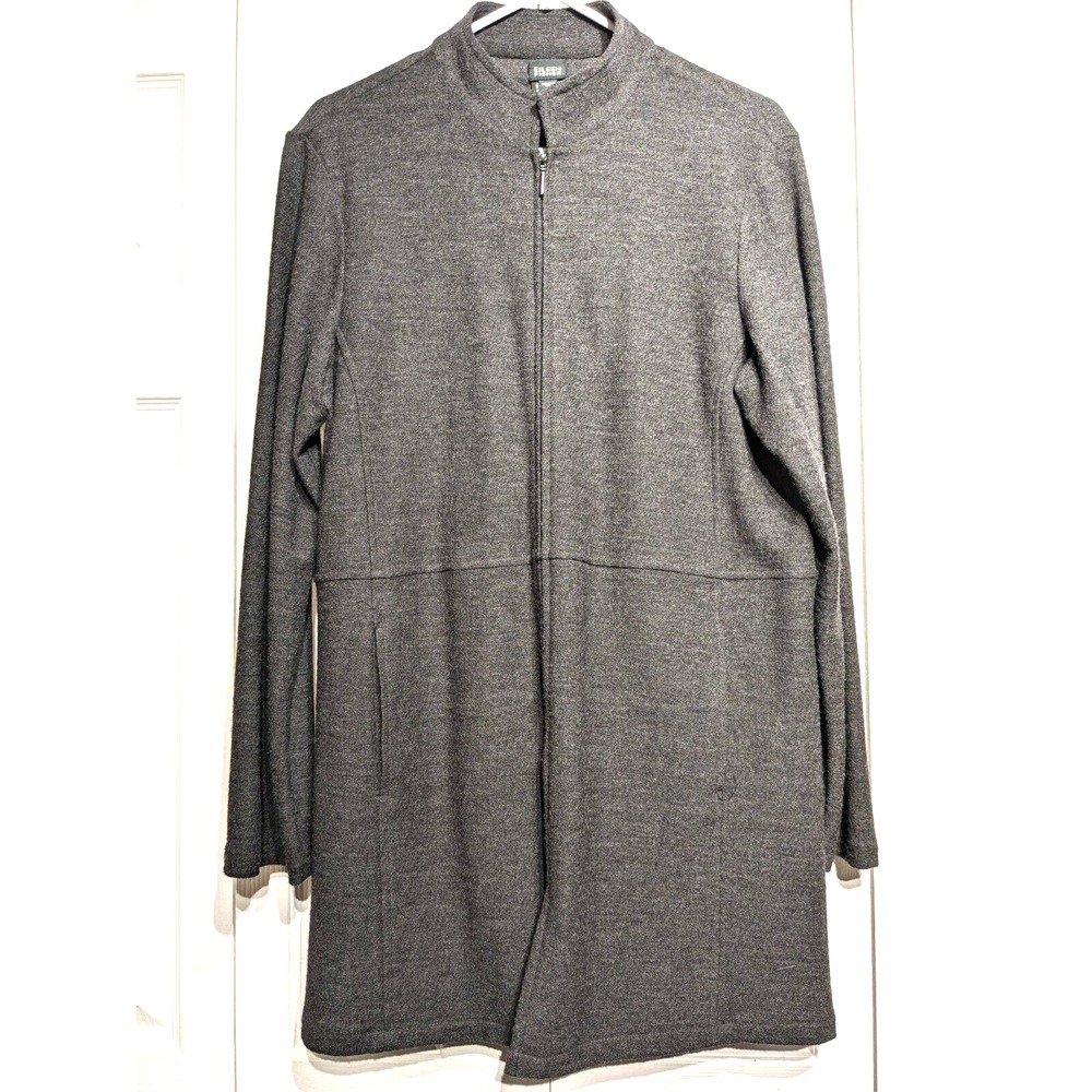 Eileen Fisher Long Sleeve Shacket Tunic Woman Sz: L Wool Zip Sweater & Tank Top